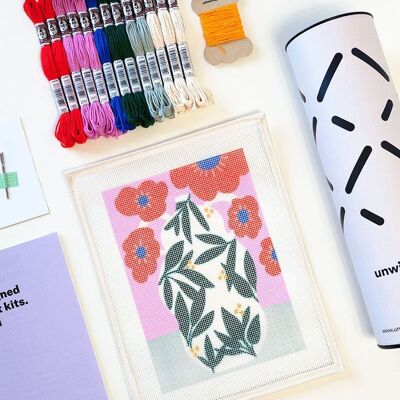 Kit de bordado con maceta de amapolas