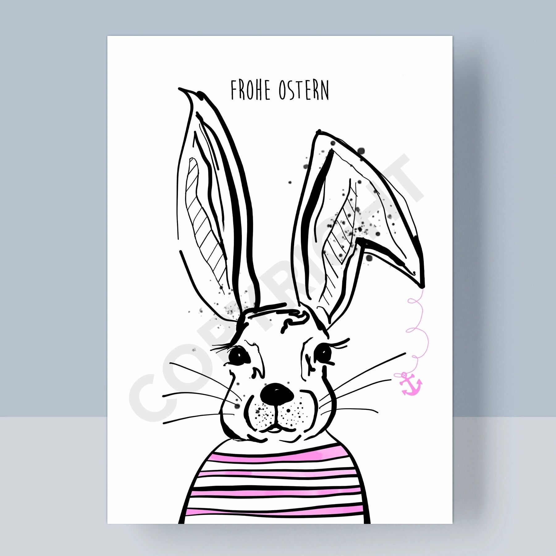 CARTOLINA PASQUA - MURALE CONIGLIETTO ROSA