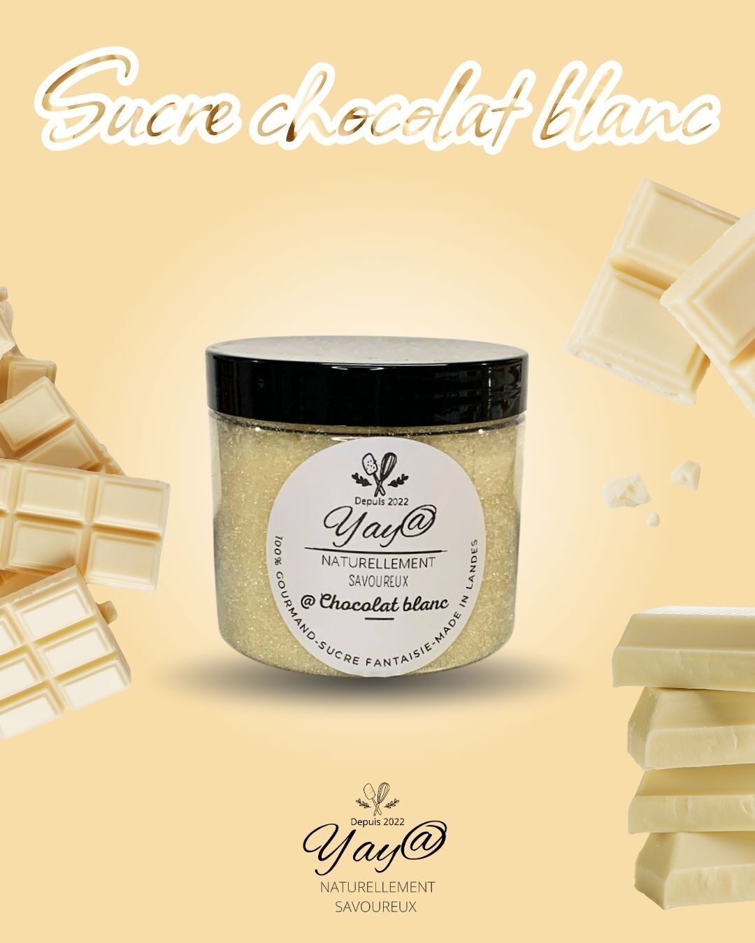 Zucchero al cioccolato bianco - barattolo da 200 g - Yaya Naturally Delicious