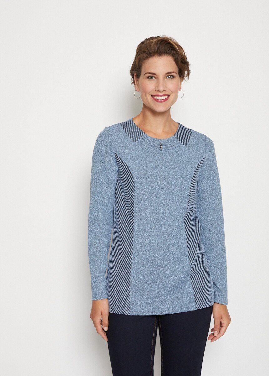 T-shirt a righe erica con colletto fantasia