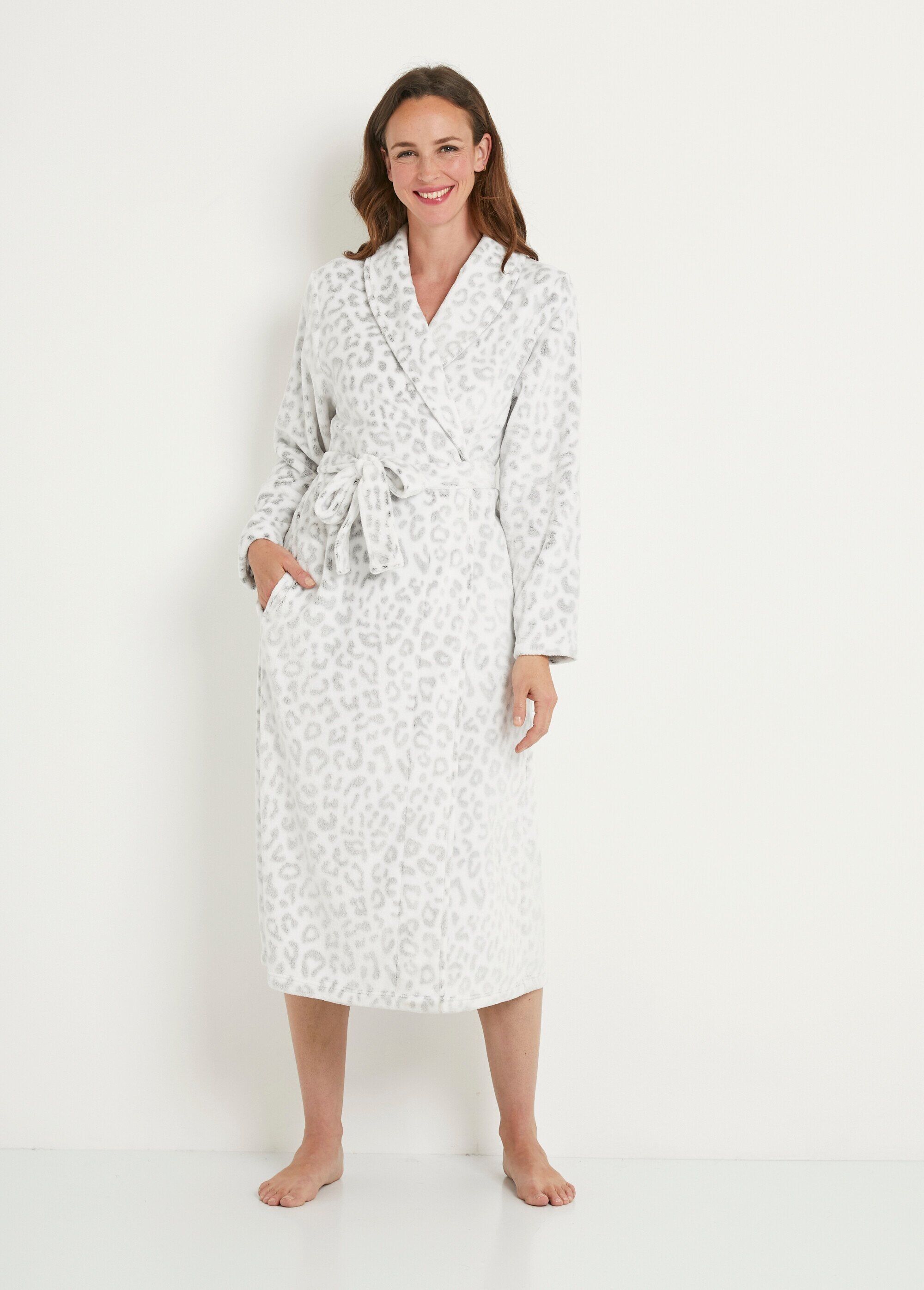 Caldo accappatoio in morbida maglia con stampa di pelle di animale