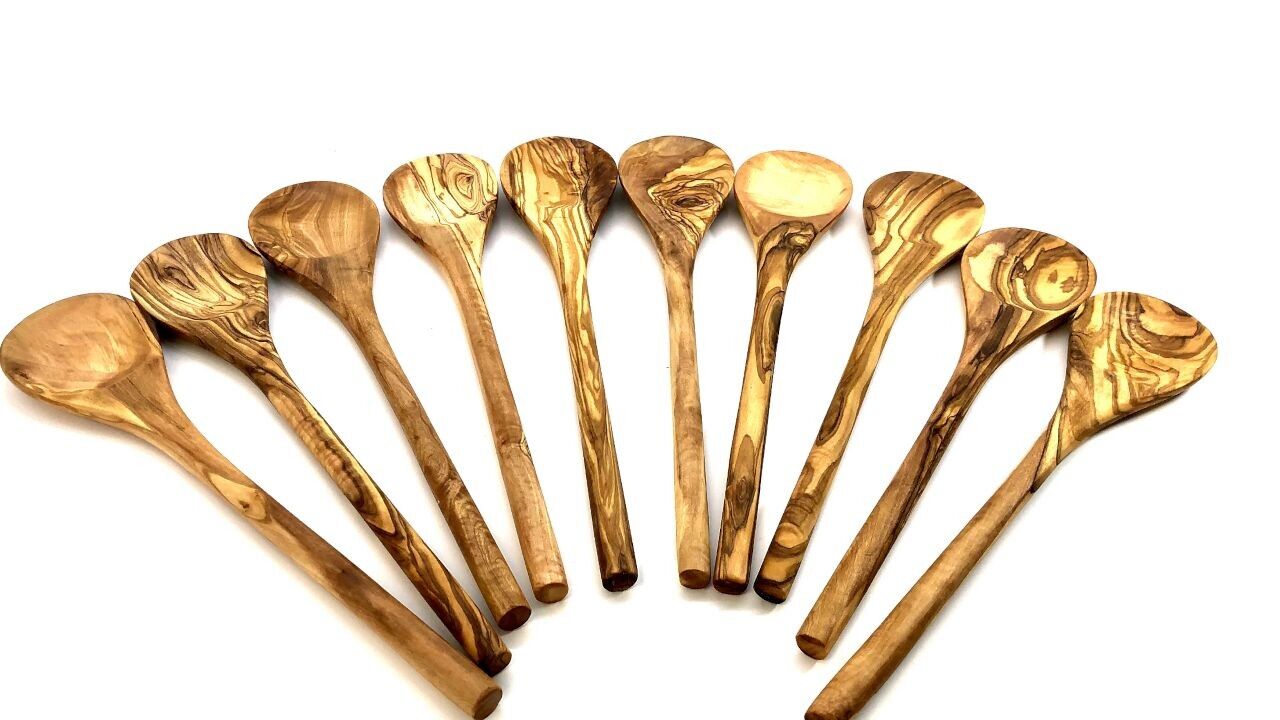 Lot de 100 cuillères de cuisine environ 30 cm en bois d'olivier