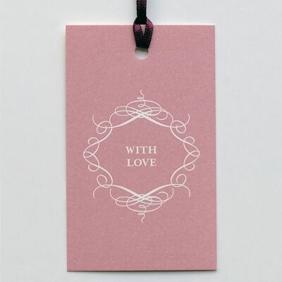 Etichetta regalo With Love Rosé, con nastro in seta