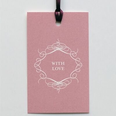 Etichetta regalo With Love Rosé, con nastro in seta