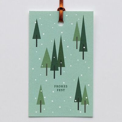 Gift tag forest, with silk ribbon