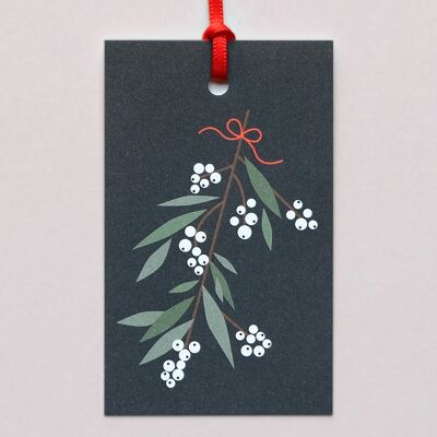 Gift tag mistletoe, with silk ribbon