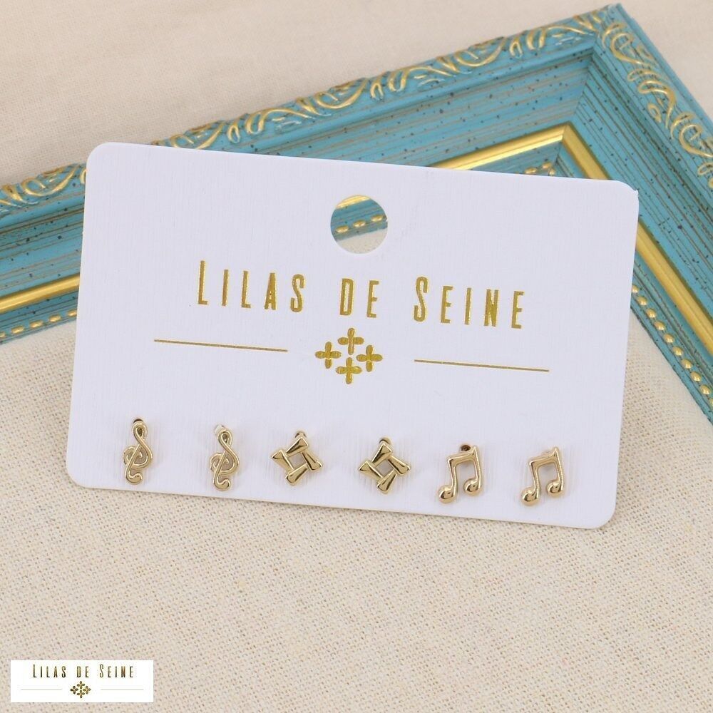 3 paia di orecchini in acciaio con note musicali 0323196