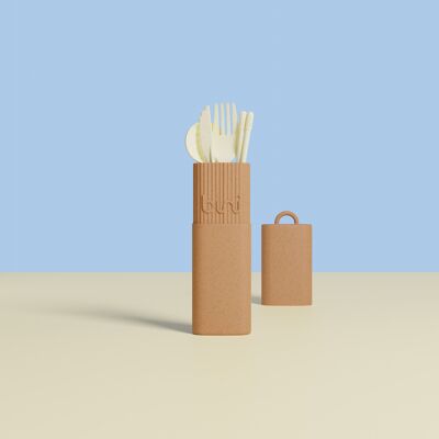 Bini BICOLORE café au lait - Couverts réutilisables et nomades en matière biosourcée ( édition limitée)