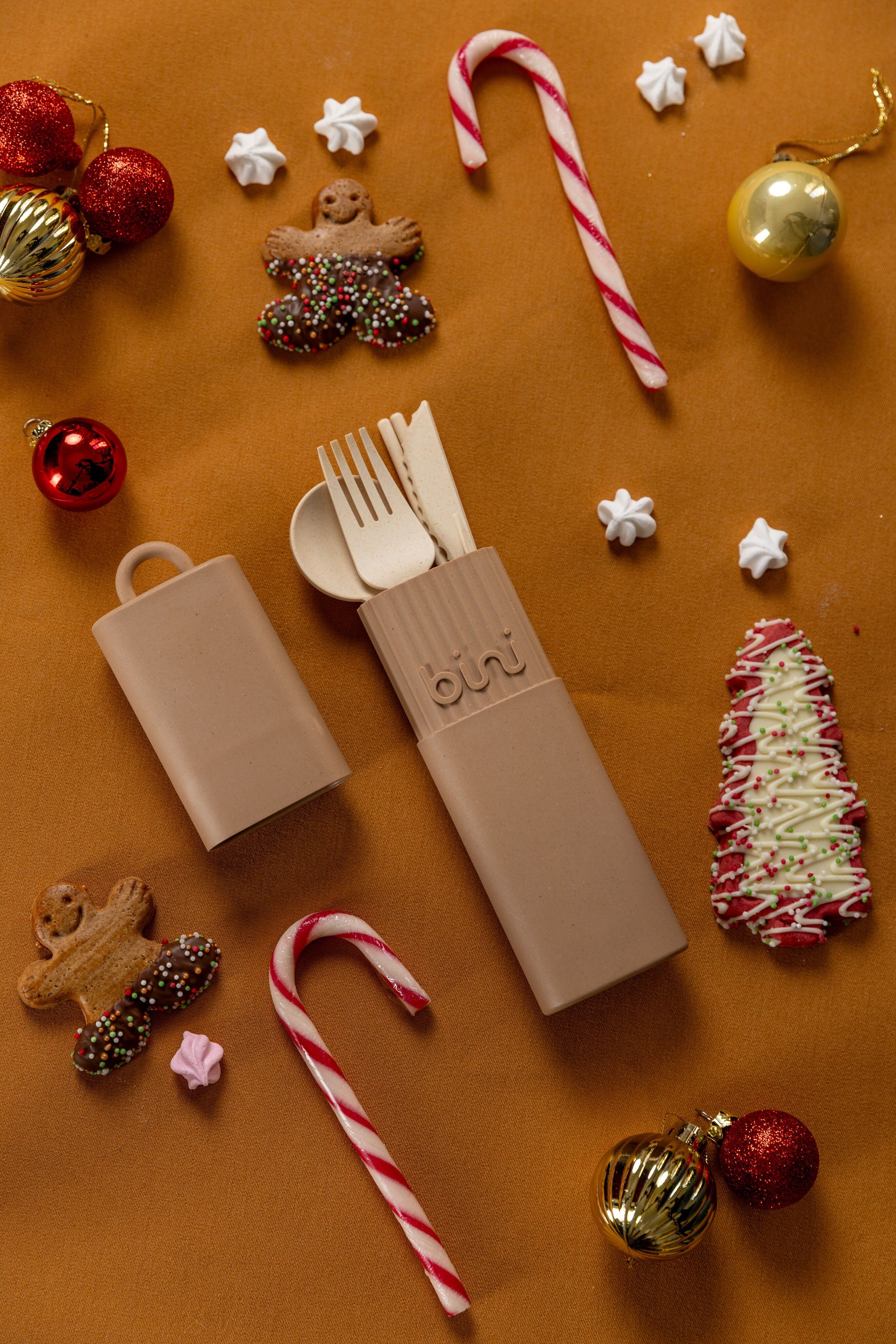 Bini BICOLORE café au lait - Couverts réutilisables et nomades en matière biosourcée ( édition limitée)