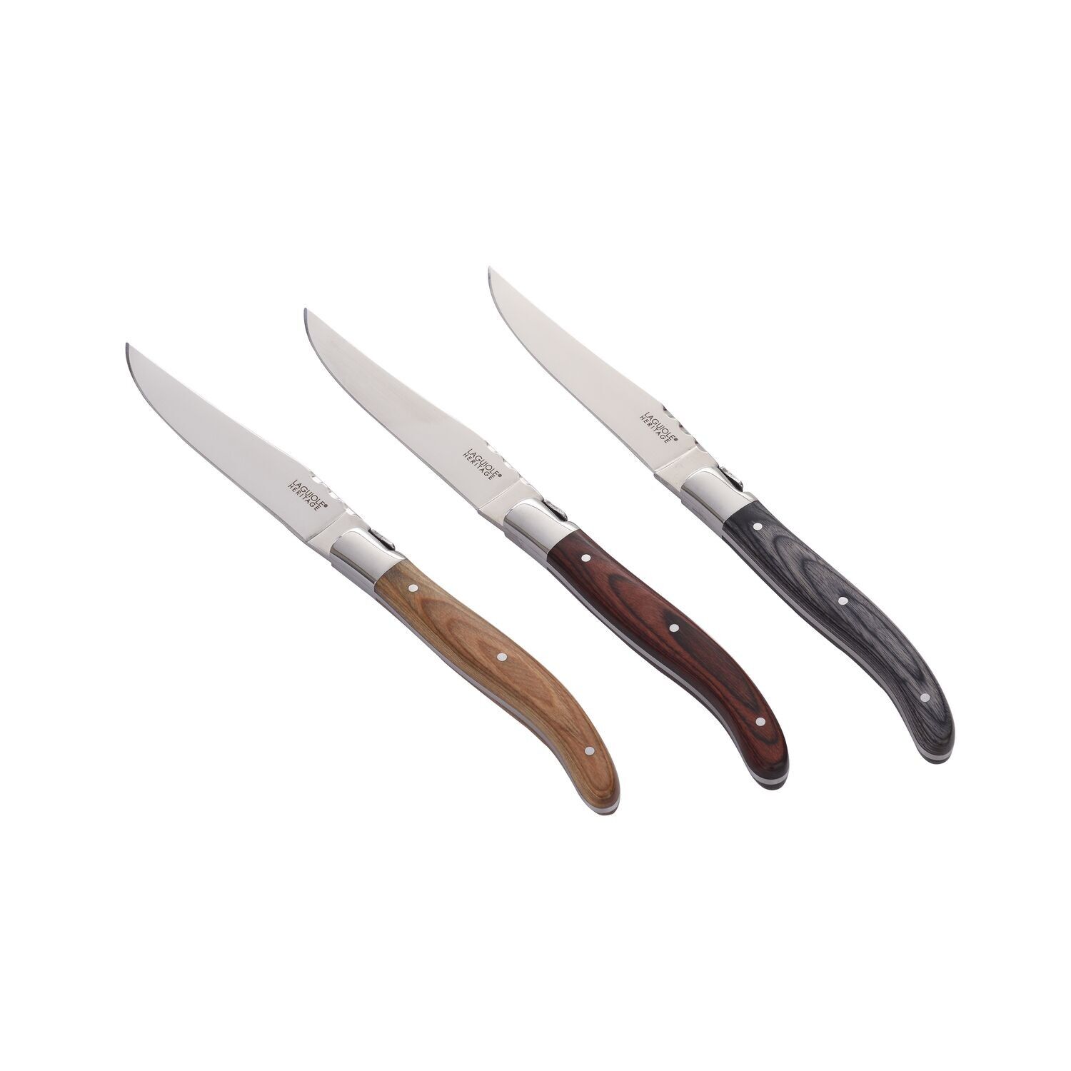 Set of 6 Steak Knives - Pakka Wood Handle in 3 Assorted Colors - Stainless Steel - Cardboard Gift Box with Brand History - Style and Comfort of Use - Very Durable