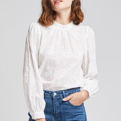 AMALIA - Blouse col montant broderie anglaise