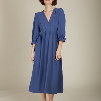 AVANA - Vestido midi fluido con espalda descubierta y encaje