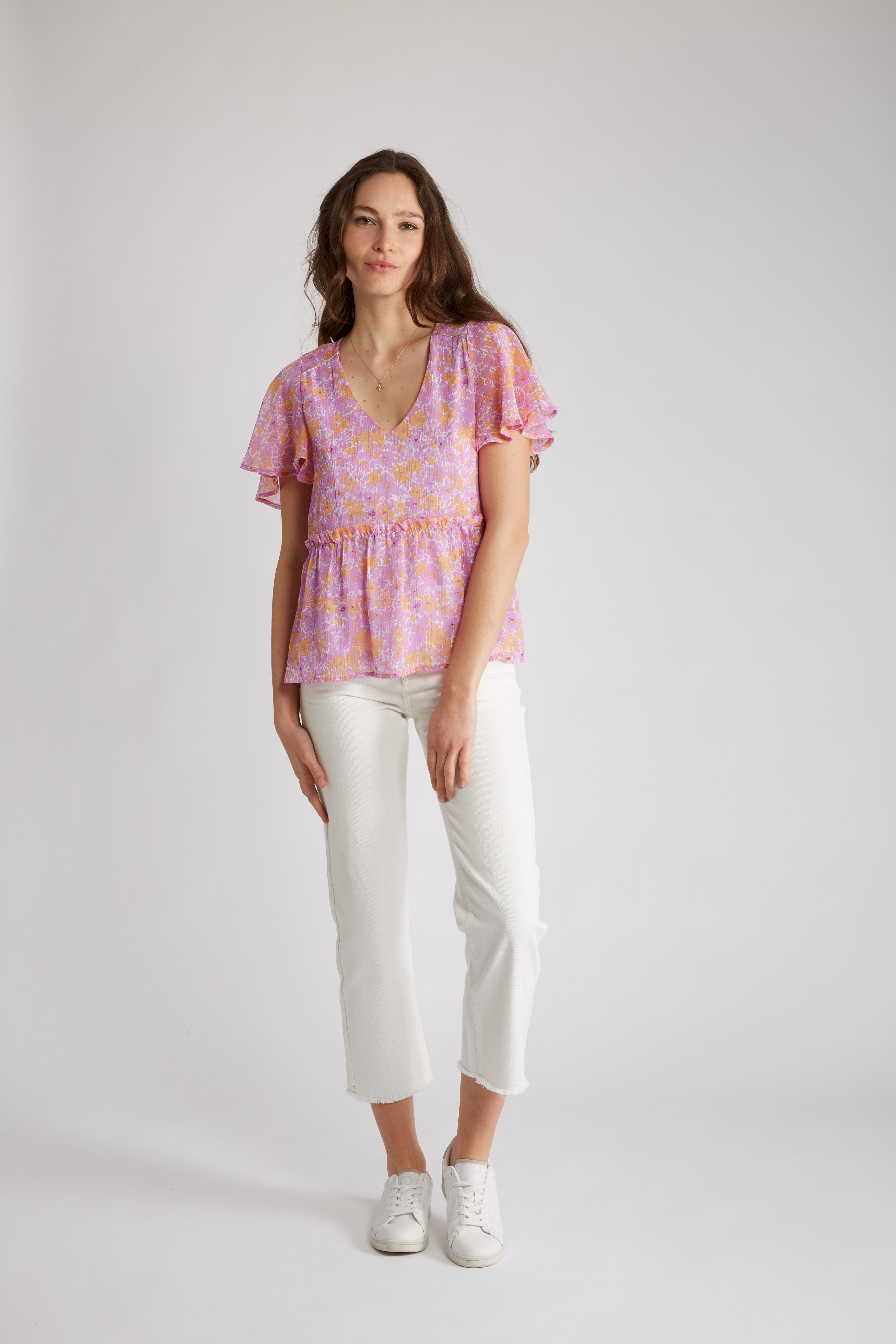 ESMA - Floral print top with tulip sleeves
