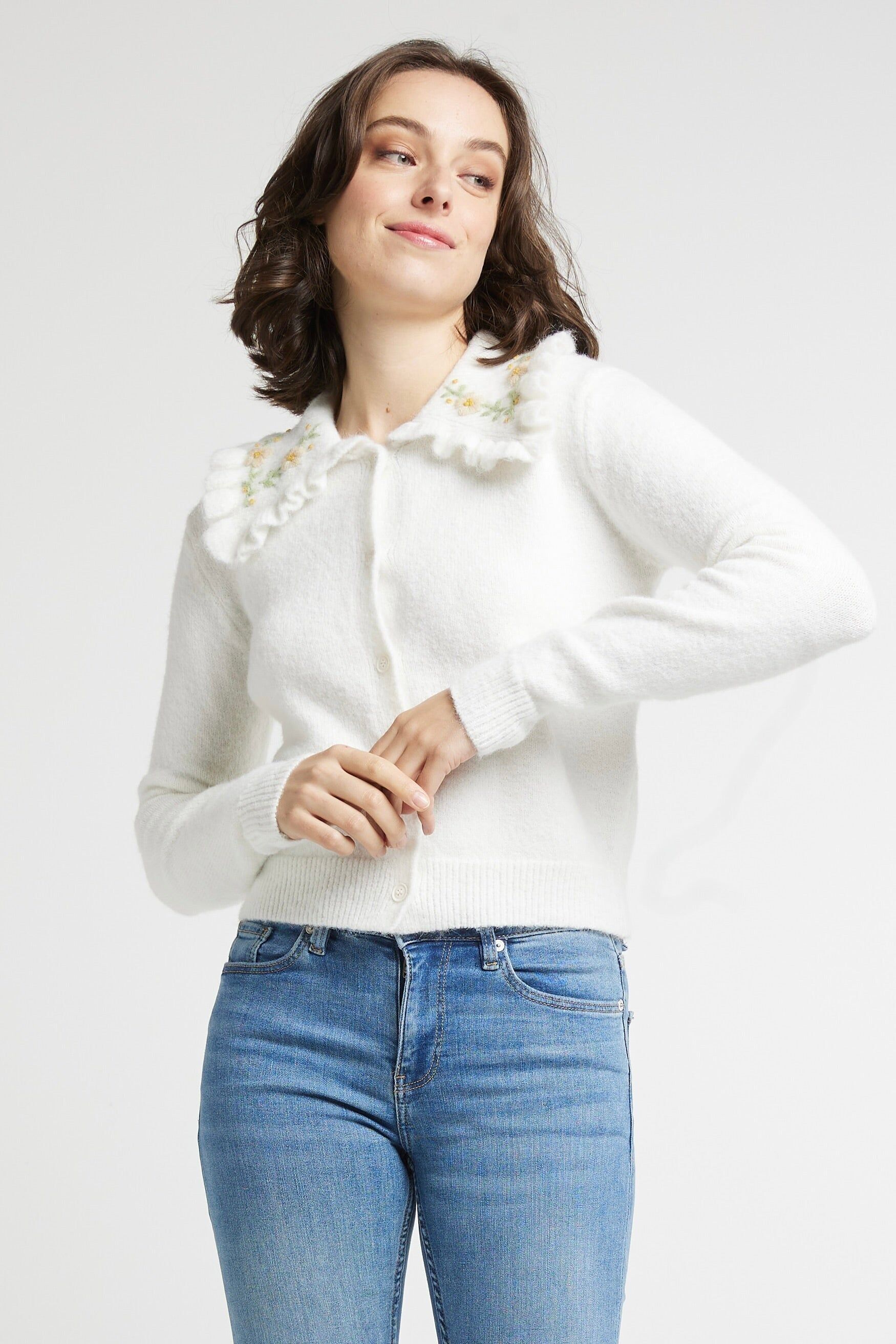 GAIL - Cardigan con colletto ricamato