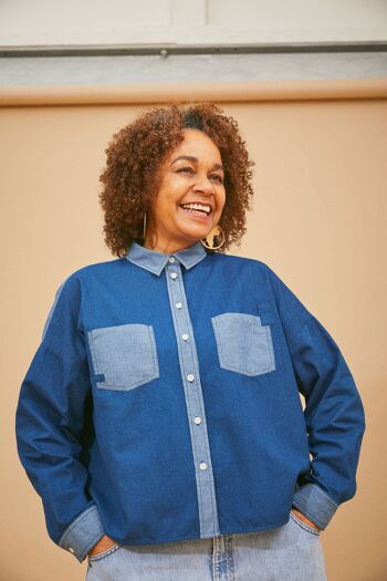 Chemise Lela à Poches Appliquées, Denim 2