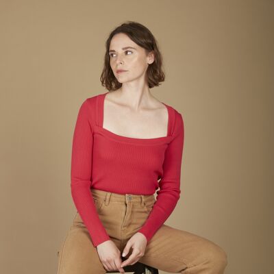 POLYGONE - Stretch sweater with square neckline