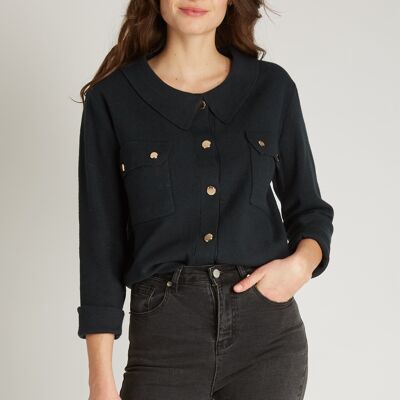 POSH - Jersey retro con cuello de solapa y botones dorados