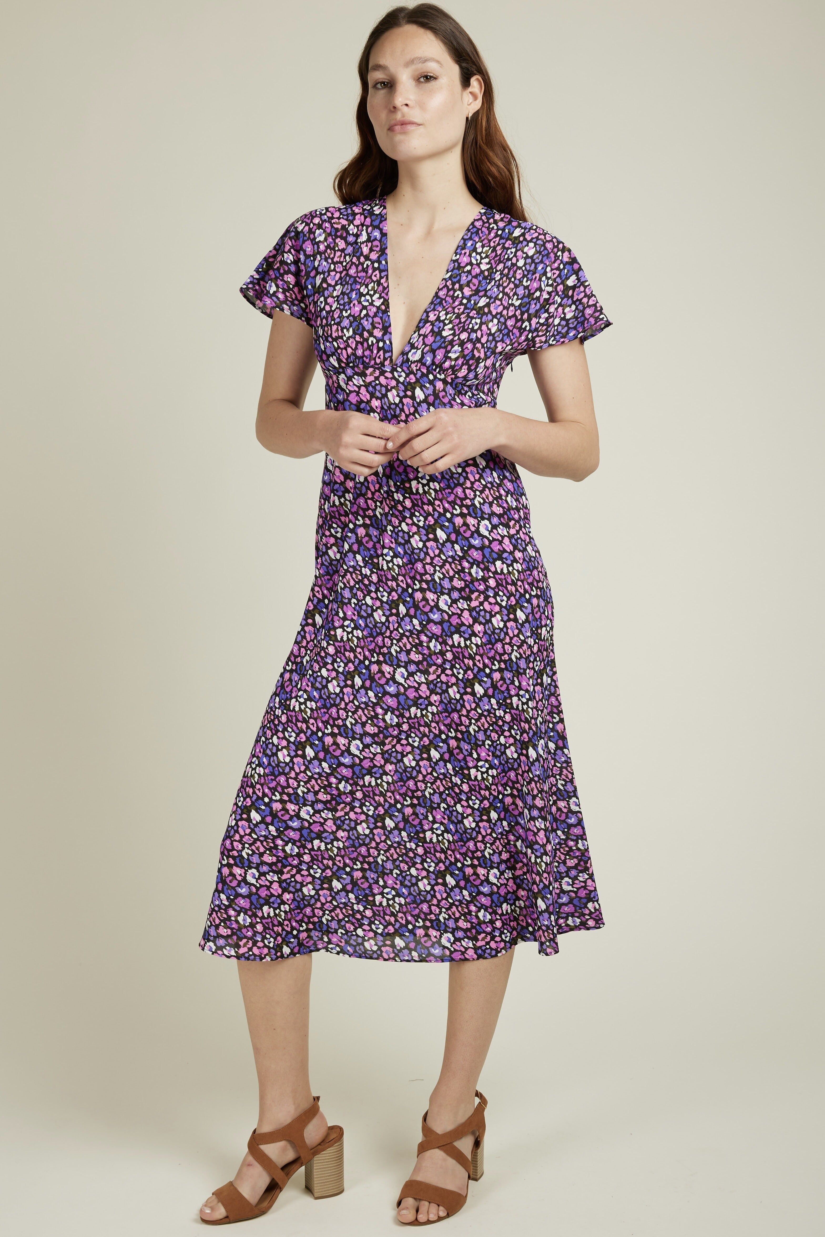 SIGRID - Robe midi manches courtes et imprimé fleuri