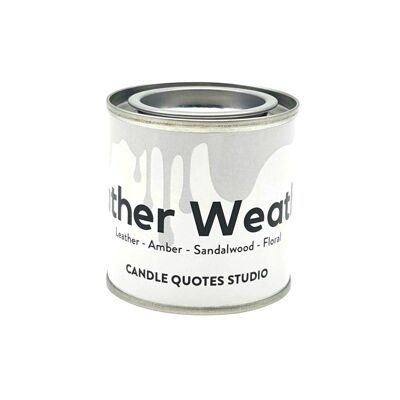 Leather Weather Woodwick Tin Scented Candle