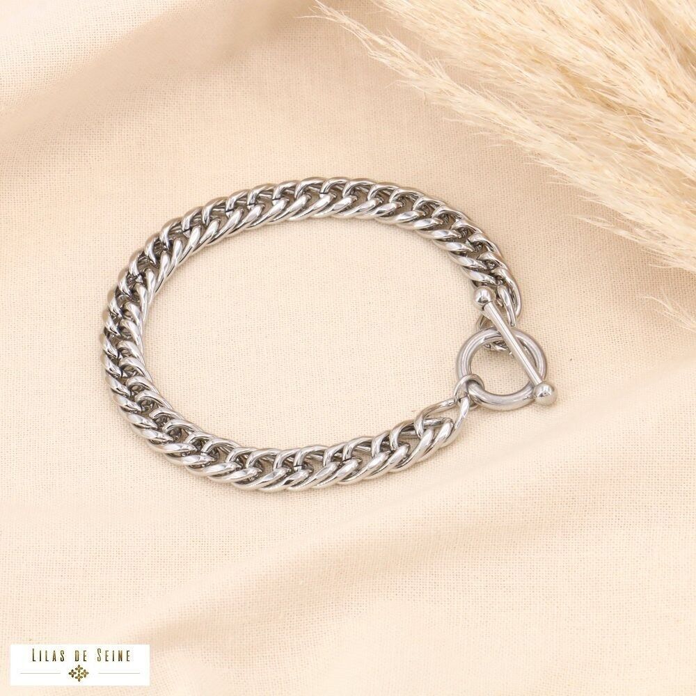 Bracciale chiusura bastone catena in acciaio maglia cordolo 0223509