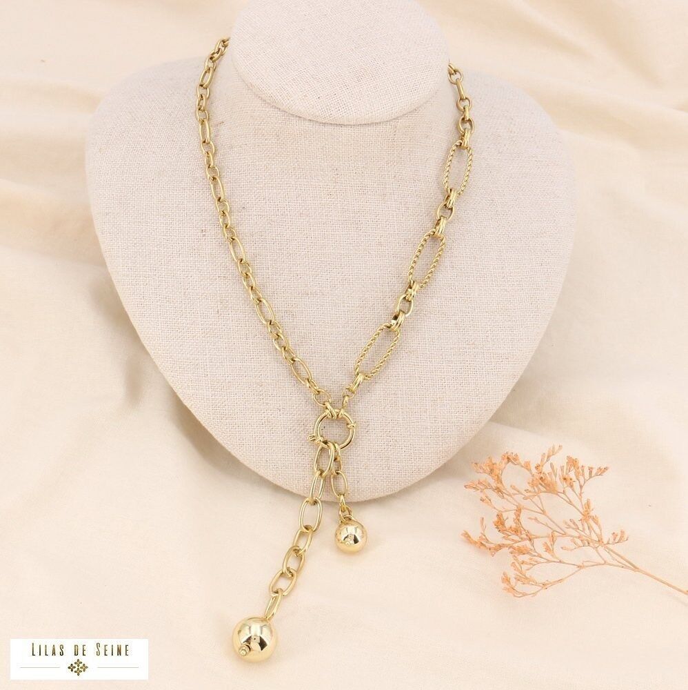 Collana a catena grande con due globi in acciaio inossidabile 0123562