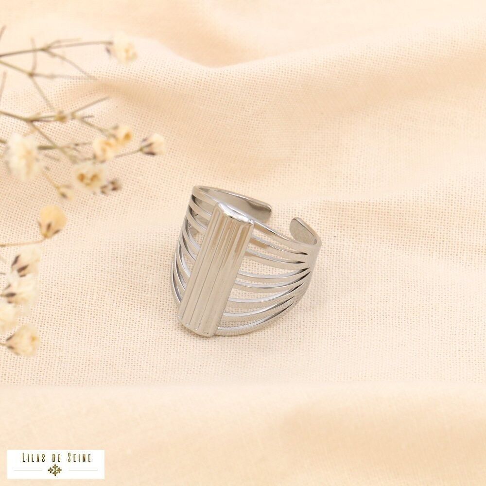 Anello in acciaio piatto multifila regolabile largo 0423541