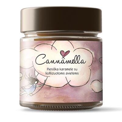 Cannamella-Karamell-Sauce mit lyophilisierten Himbeeren