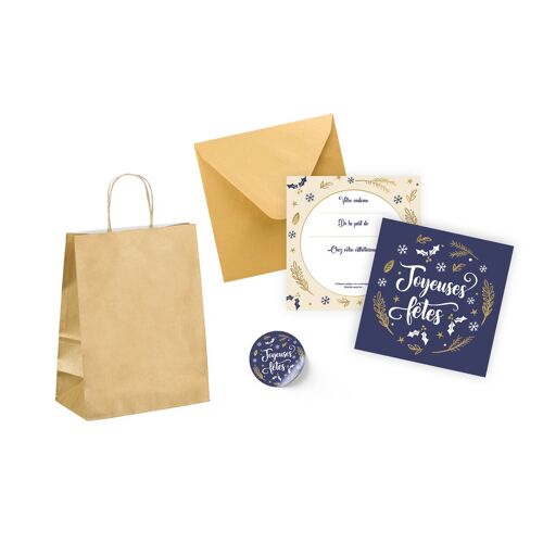 Pack cadeaux Joyeuses fêtes / Noël Or et Bleu