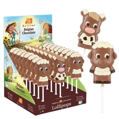 FARM ANIMALS CHOCOLATE LOLLIPOP 25g - Display of 24 lollipops