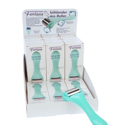 Expositor equipado con 15 rodillos de hielo con rodillos de acero inoxidable.
