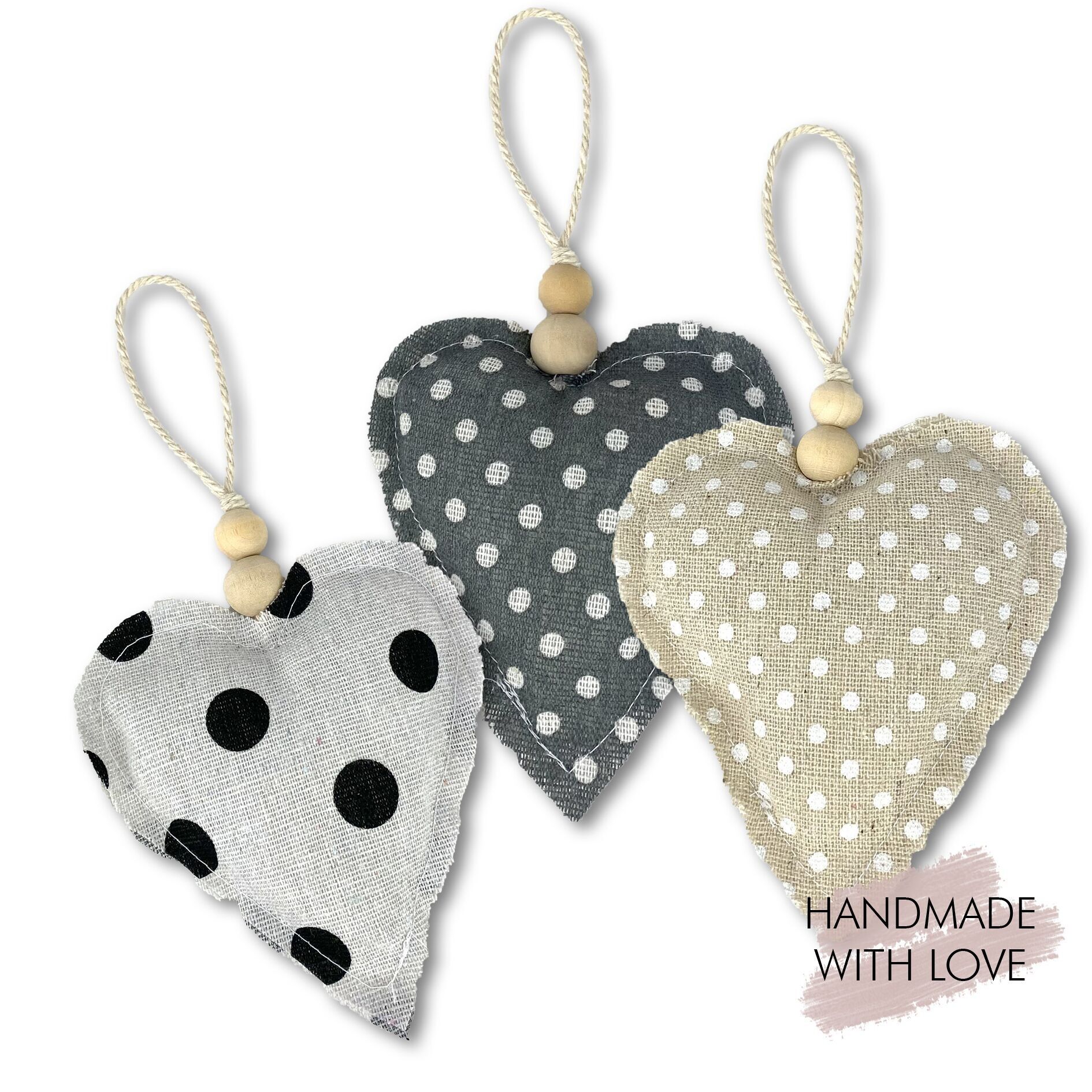 Ciondolo cuore in tessuto con perlina in legno (VE6)