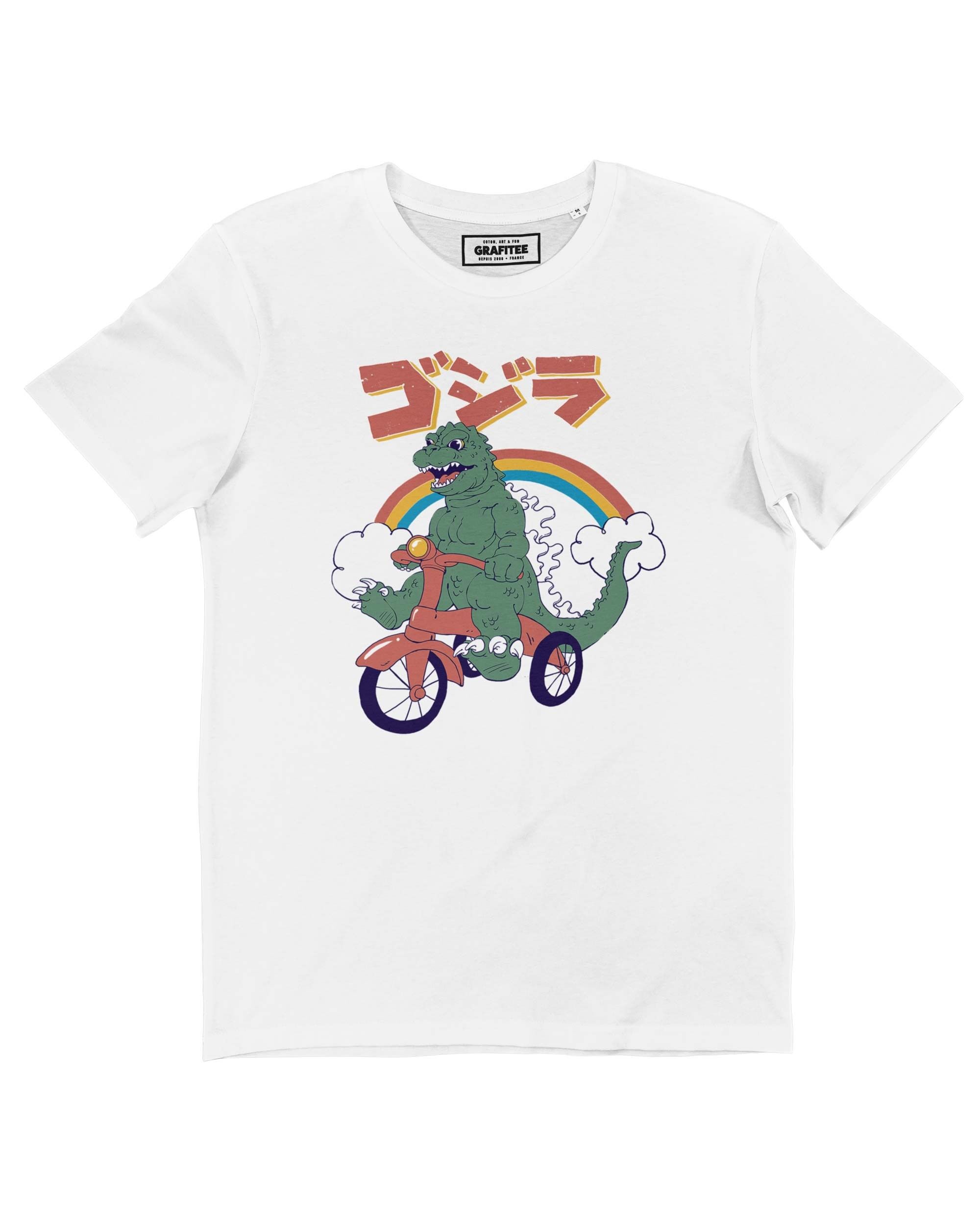 Kaiju Dreirad-T-Shirt – Godzilla und Fahrrad-Zeichnungs-T-Shirt