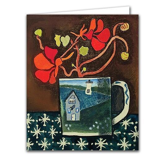 Biglietto di auguri vuoto - Nasturzi e carta stellata