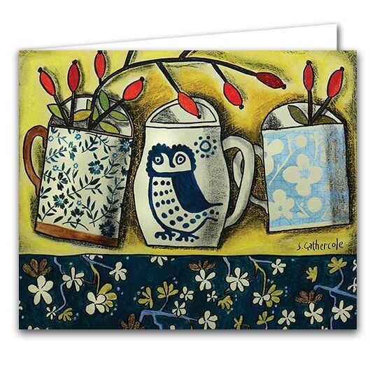 Biglietto di auguri vuoto - Tazza gufo autunnale