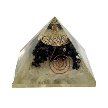 Pyramide de guérison Orgone Reiki, tourmaline noire et sélénite, 7,5 cm 3