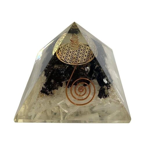 Orgone Reiki Healing Pyramid, Black Tourmaline & Selenite, 7.5cm