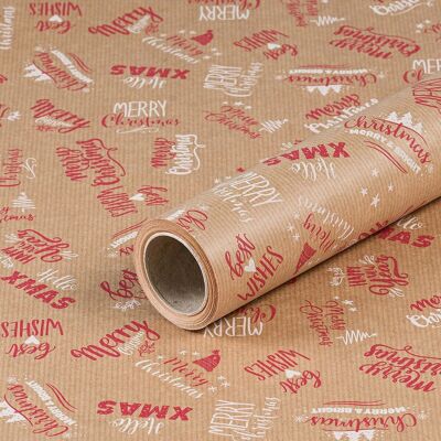 Papier cadeau Merry X-Mas, papier de Noël, papier kraft, nervuré 0,70 x 10 m