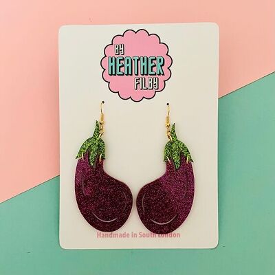 Pendientes con purpurina color berenjena morada