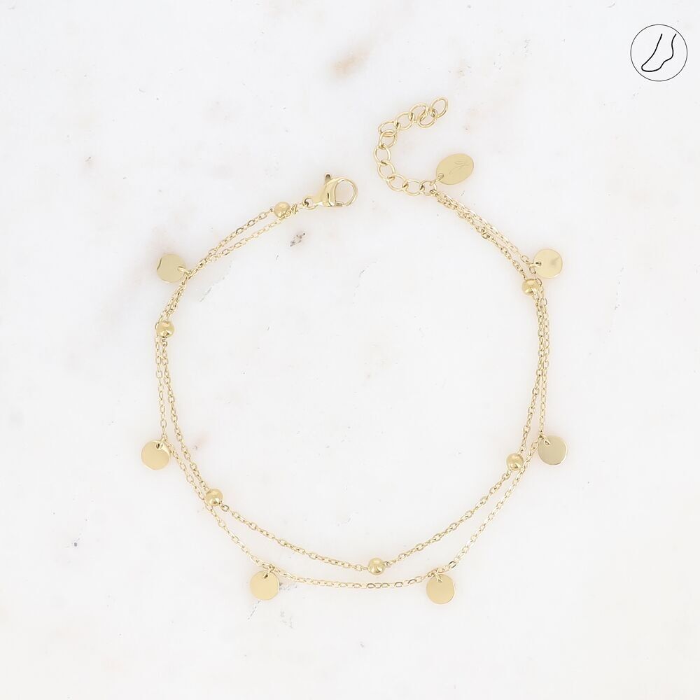 Ivanne Anklet - 2 rows, chains with balls and flat round tassels