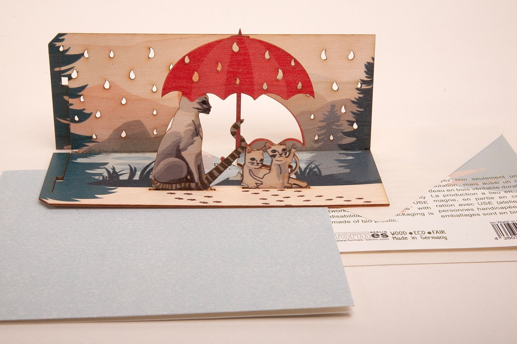 Katzen - Holzgrußkarte mit PopUp-Motiv zum Stecken