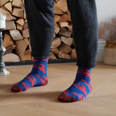 Calzini alla caviglia in lana d'agnello da uomo - aragosta - blu navy/rosso