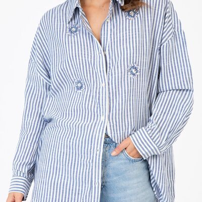 Camisa de algodón a rayas con detalles de bisutería