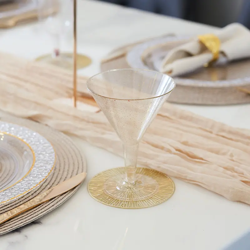 MATANA 50 Plastic Wijnglazen met Gouden Glitter voor Bruiloften MATANA 50 Plastic Wijnglazen met Gouden Glitter voor Bruiloften