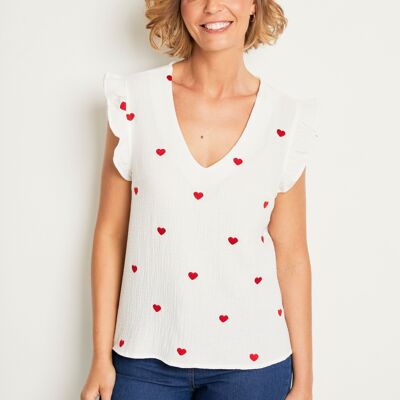 Tunique gaze de coton broderies cœurs