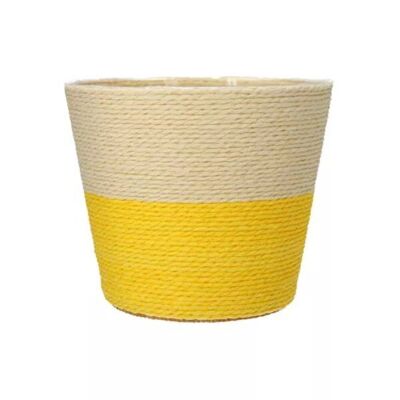 Macetero bicolor amarillo y beige