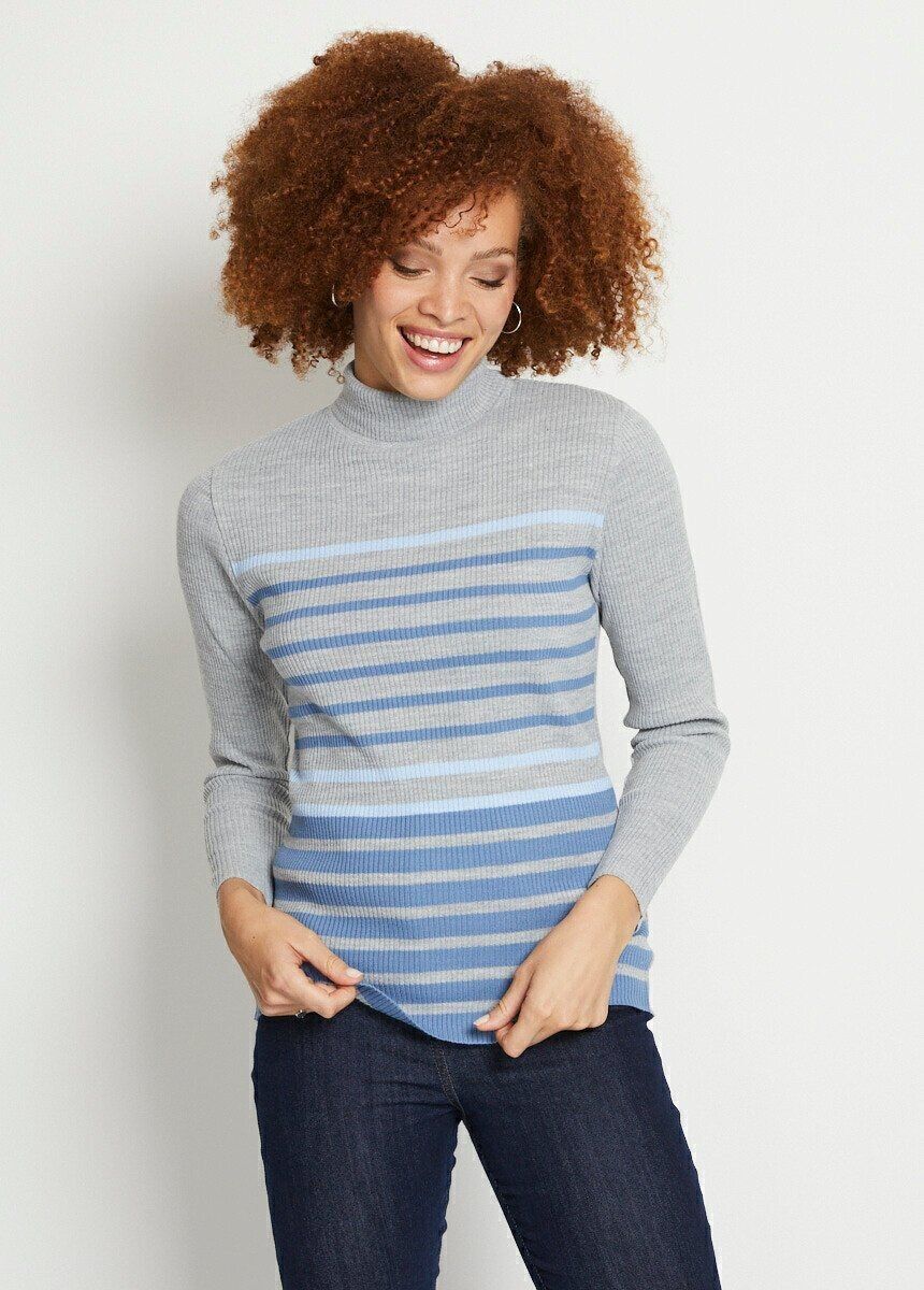 Short ribbed knit high neck sweater