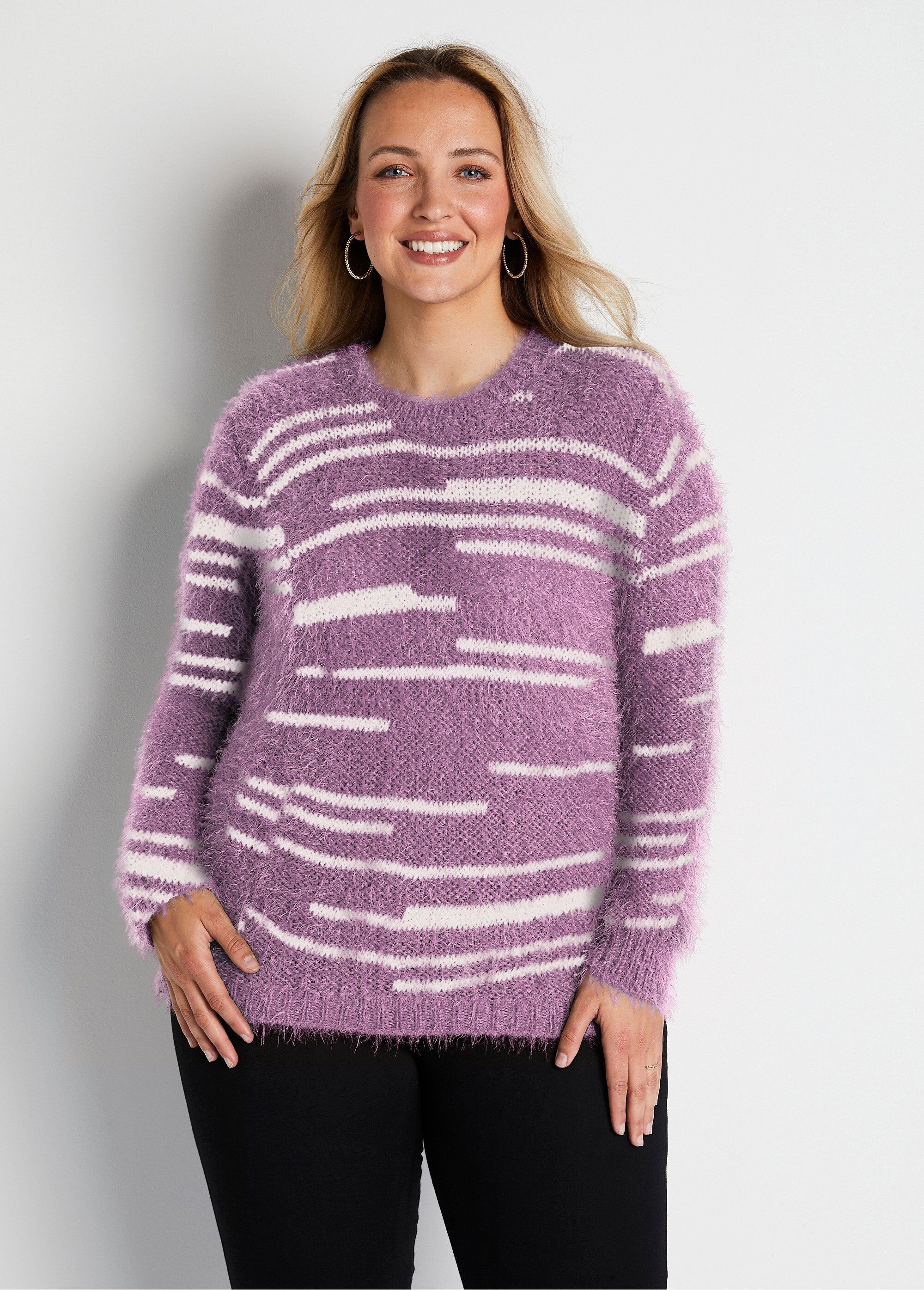 Buy wholesale Soft hairy knit sweater with openwork pearl