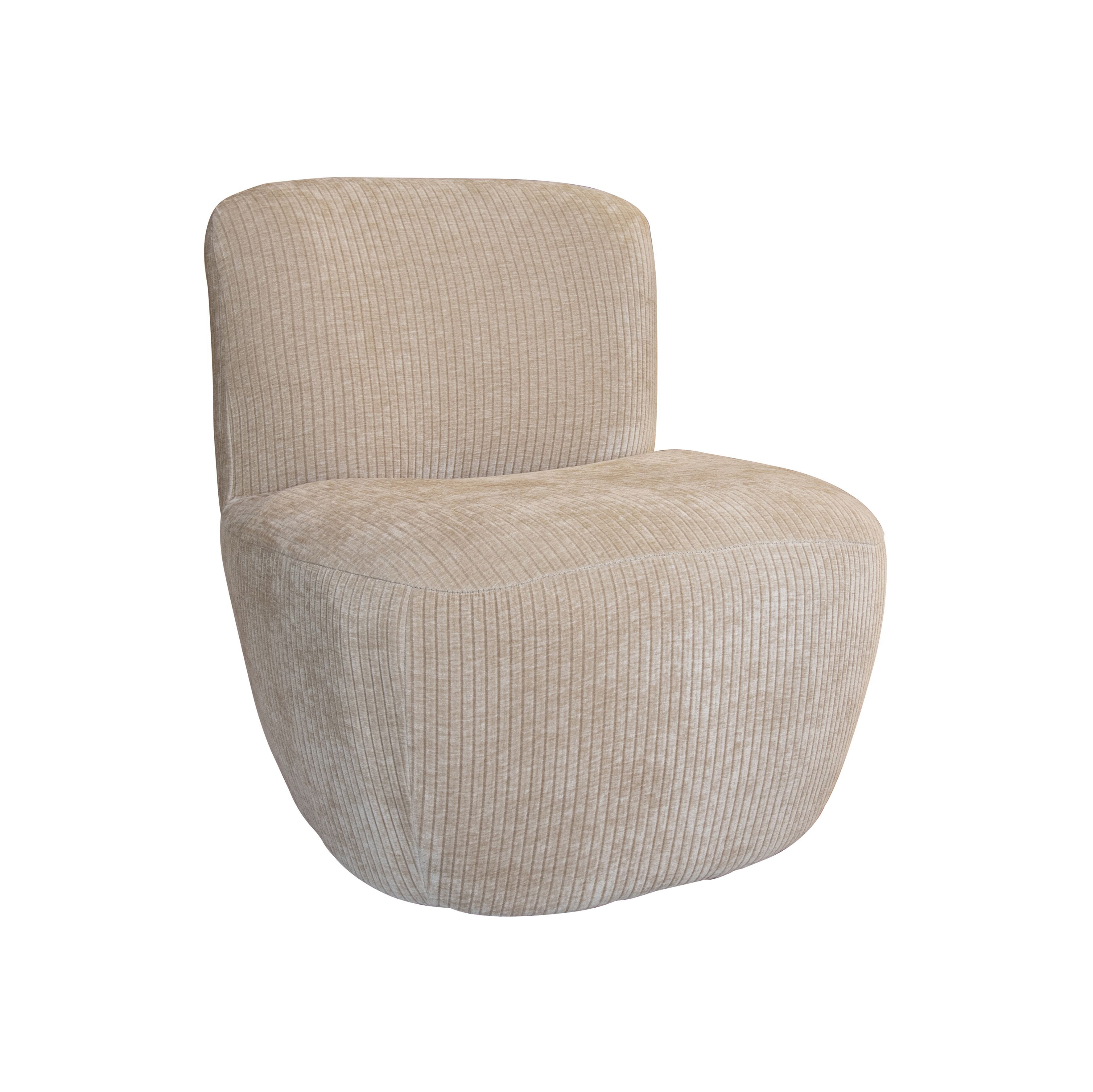 Sessel aus beigefarbenem Cordstoff mit Holzgestell, 65 x 71 x 68 cm. COME
