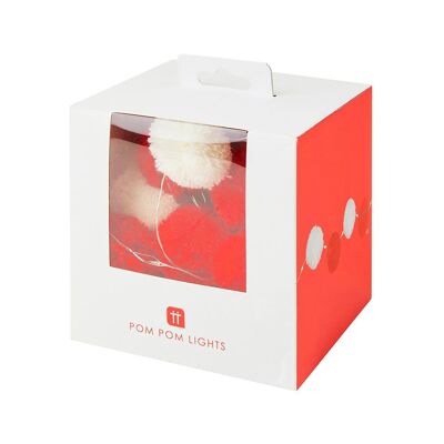 Guirlande lumineuse à pompons rouges et blancs, 20 LED, 2 m
