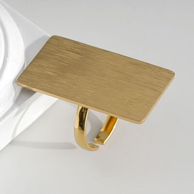 Large Thick Brushed Rectangular Plate Gold Ring